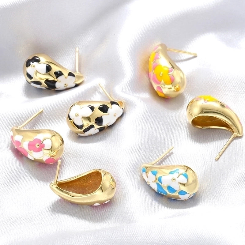 1 Pair Elegant Sweet Water Droplets Enamel Plating Copper 18K Gold Plated Ear Studs