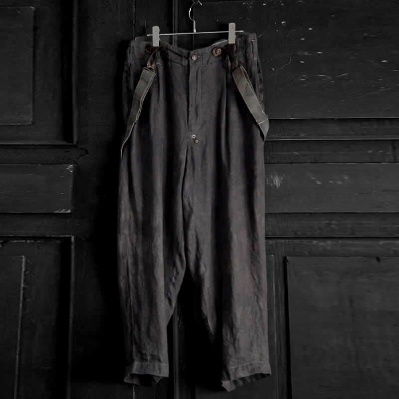 Men's Grey Distressed French Work Style Work Pants