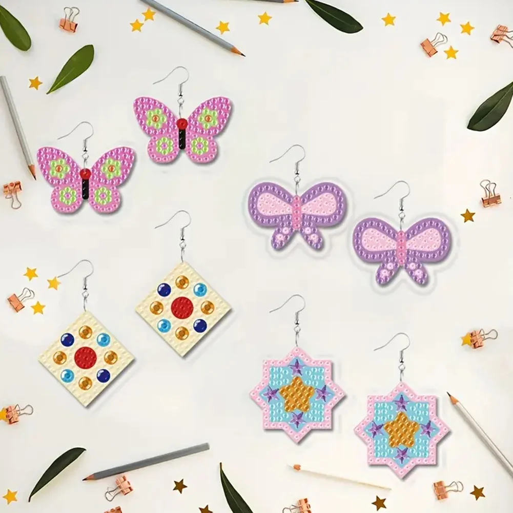 12 Pairs DIY Butterfly Double Sided Diamond Painting Earrings for Women Girls 