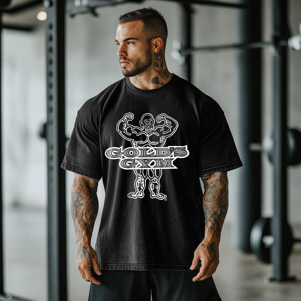 Retro Gym Body Building Design Washed Casual  Gym Tee