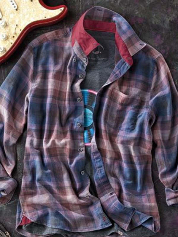 Men's Plaid casual long sleeved shirt