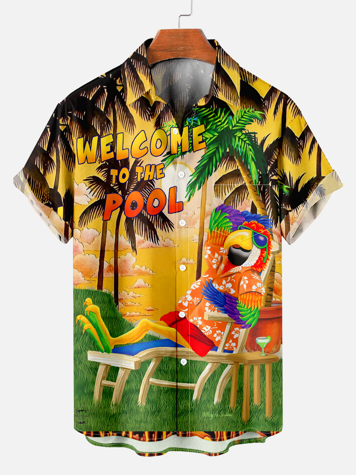 Men's Hawaii Vacation Mr. Parrot Cartoon Print Shirt PLUSCLOTHESMAN