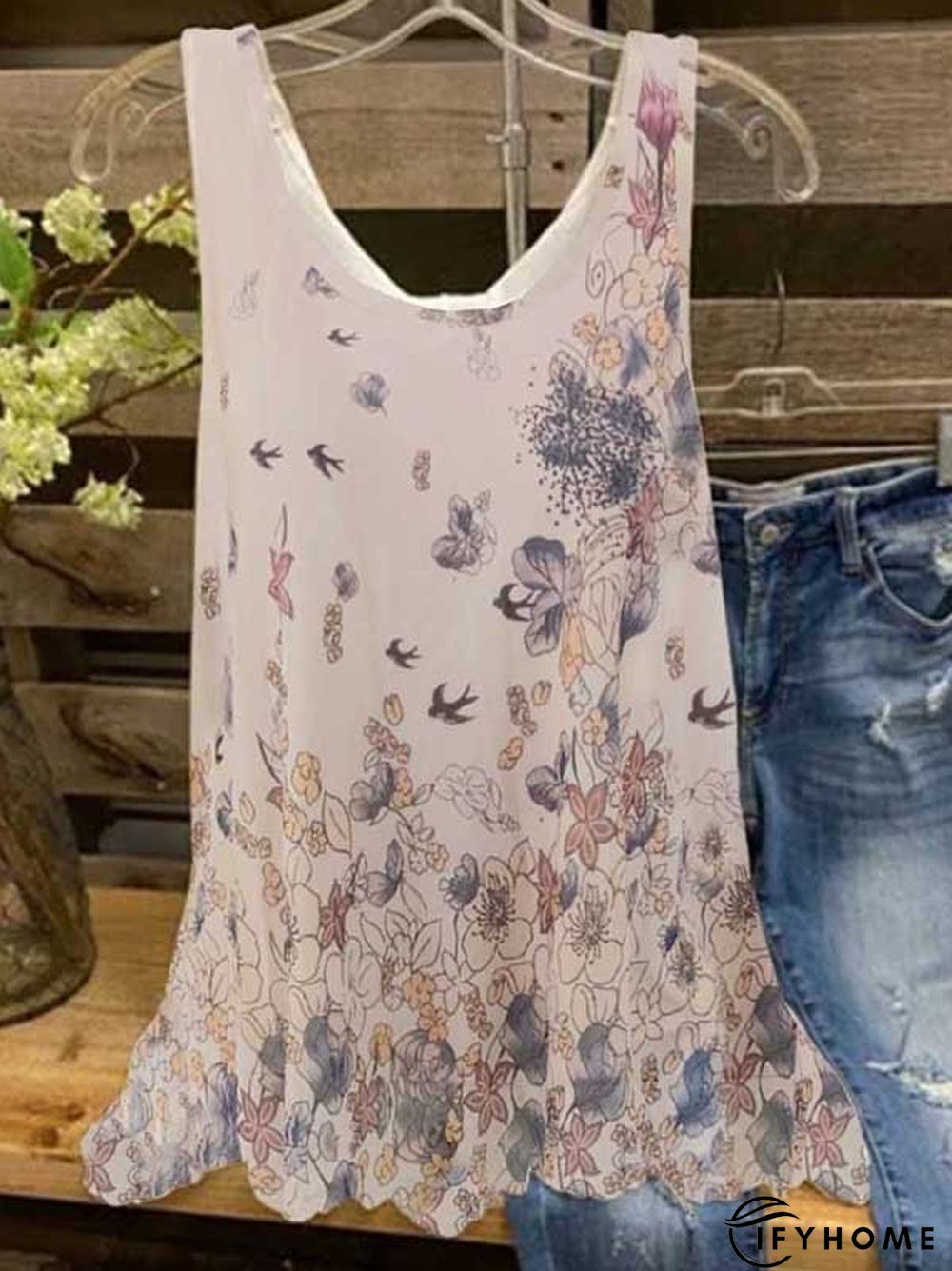 Floral-print Sleeveless Casual shirt & Top | IFYHOME
