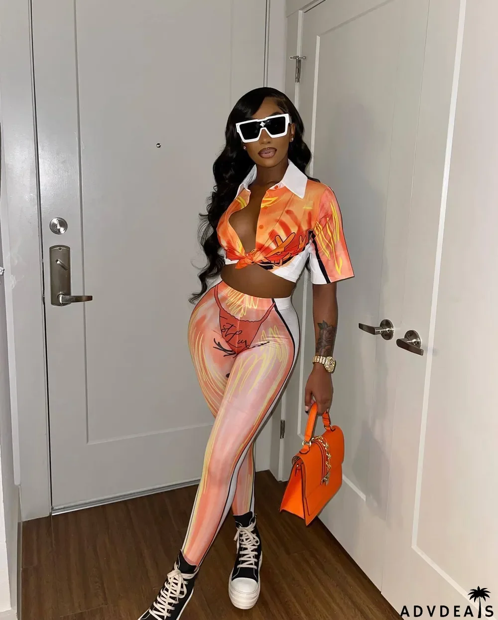 Fashion Two Piece Summer Print Chic Sweet Short Sleeve Pants Set