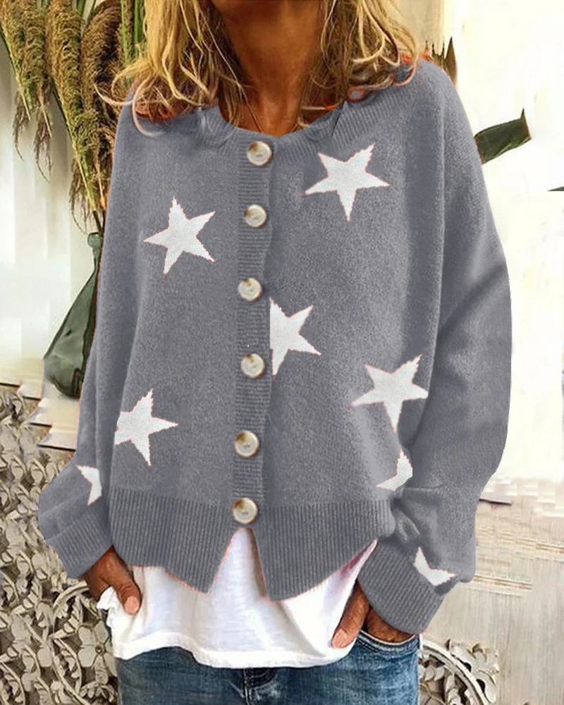 Wongn Wongn And Winter New Sweater Women's Cardigan Five-Pointed Star Single Breasted Top