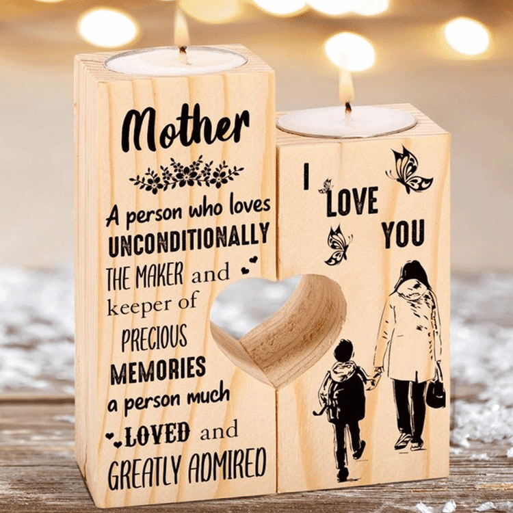 To My Mother Candle Holder Wooden Candlestick I LOVE YOU Mothers Gifts