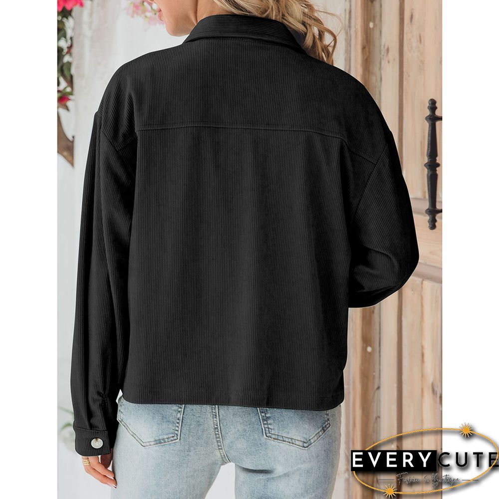 Black Corduroy Cropped Jacket with Pocket