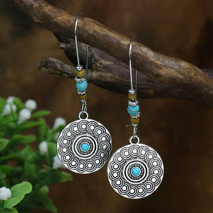 Boho Mandala Earrings with Opal in Sterling Silver