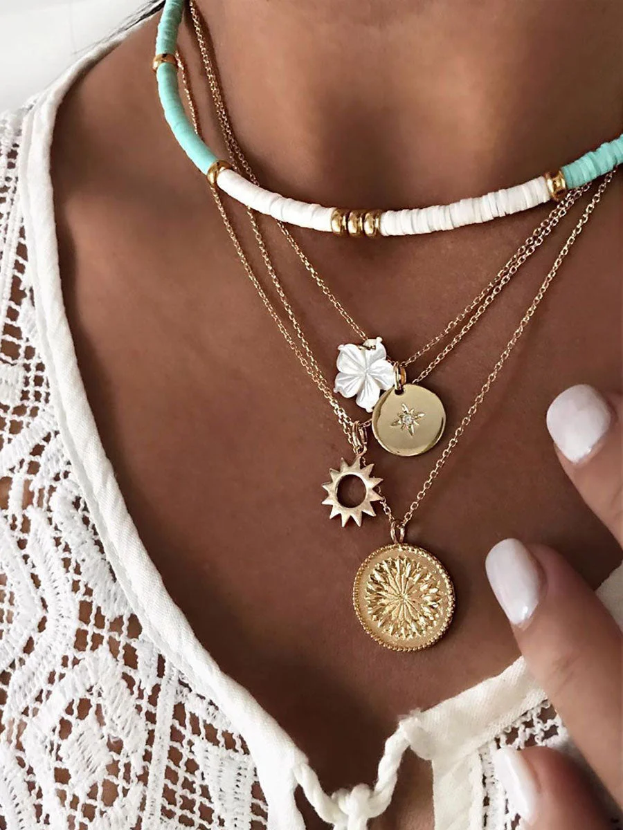 Bohemian Coin Enamel Choker Multi-Layered Necklace