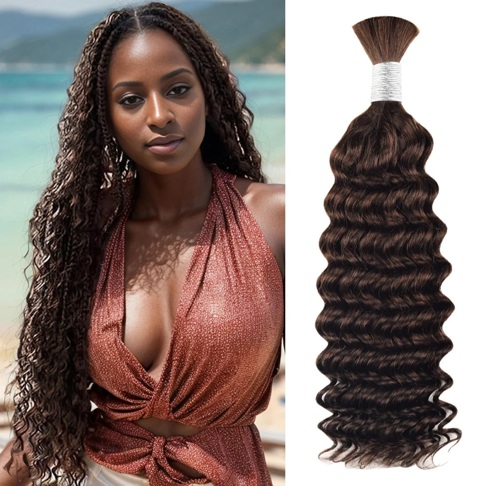 #2 Dark Brown Deep Wave Hair Bulk | For Braiding | 100% Human Hair | BORUIHAIR