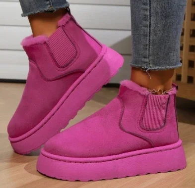 2025 Winter Women Short Plush Warm Snow Boots Casual Shoes  New Suede Fur Chelsea Ankle Boots Flats Platform Ladies Shoes Botas