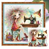 Weird Sewing Girl-11CT Stamped Cross Stitch 40*40cm/15.75*15.75in tapestrymarket
