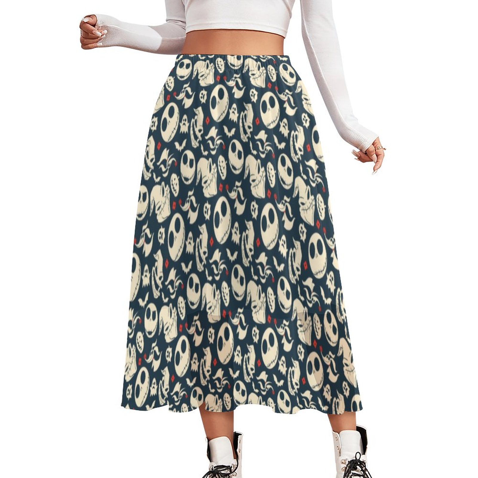 Nightmare Before Christmas Oh What Joy Double-Layered High Waist Midi Chiffon Skirt