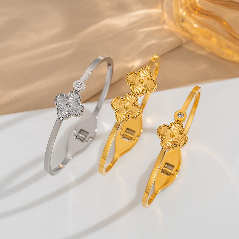 Elastic Open Four-Leaf Flower Titanium Steel Bracelet Fashionable Female Ins Versatile Bracelet