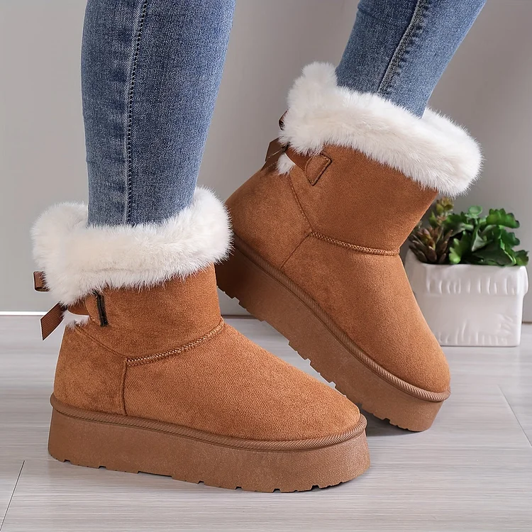 Stylish, Thermo-lined Plush Boots With Bow Knot shopify Stunahome.com