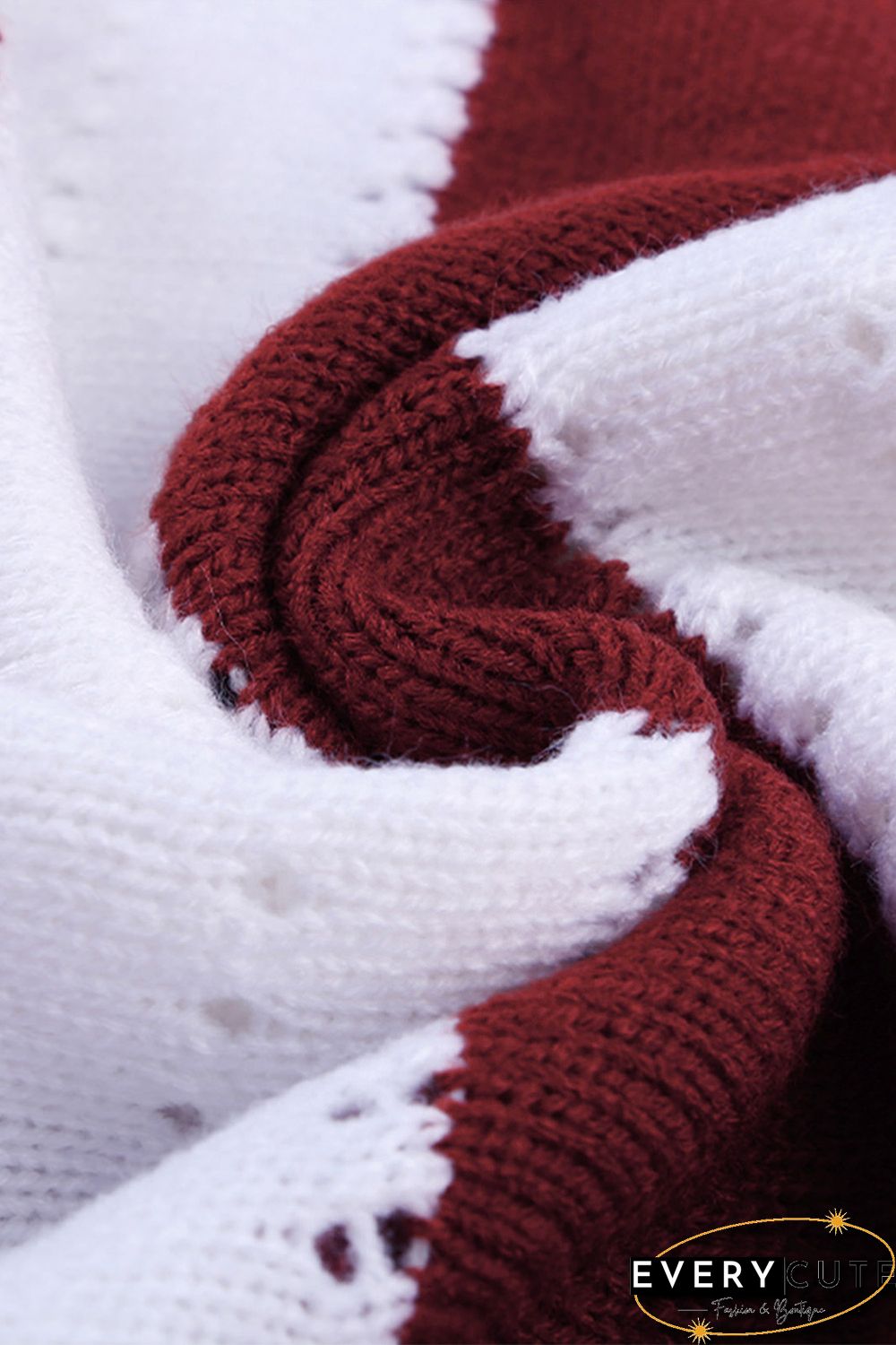 Red Striped Colorblock V Neck Knitted Sweater