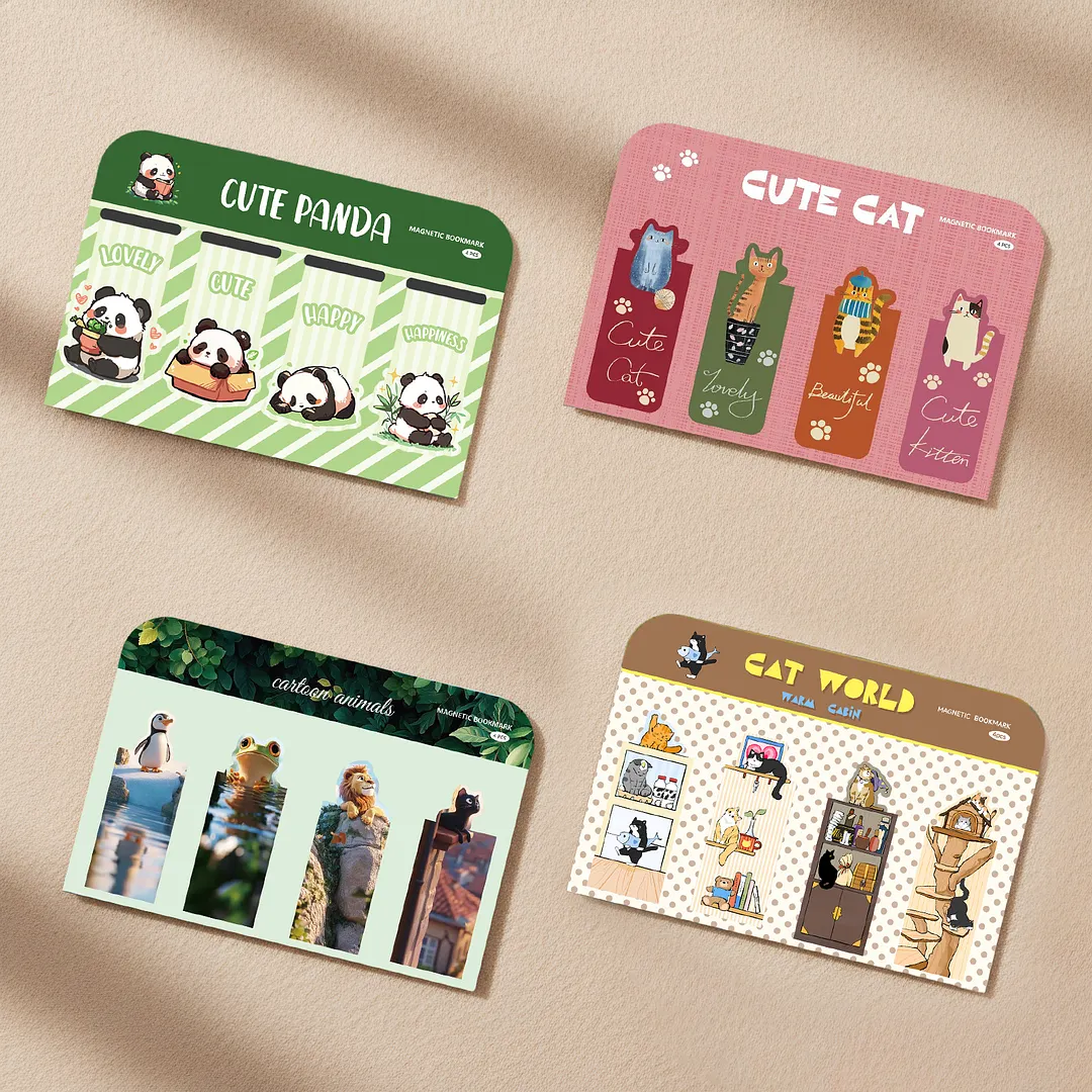 16Pcs Retro Cute Theme Magnetic Bookmarks Lightweight Page Markers Waterproof Scratch-Resistant for Women Men Book Lovers Reading Office Supplies