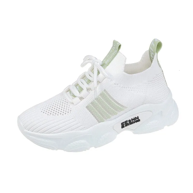 Breathable Light Sneakers For Women Casual Knitted Shoes Thick Bottom Ladies Running Shoes Fashion Lace Up Female Vulcanized New
