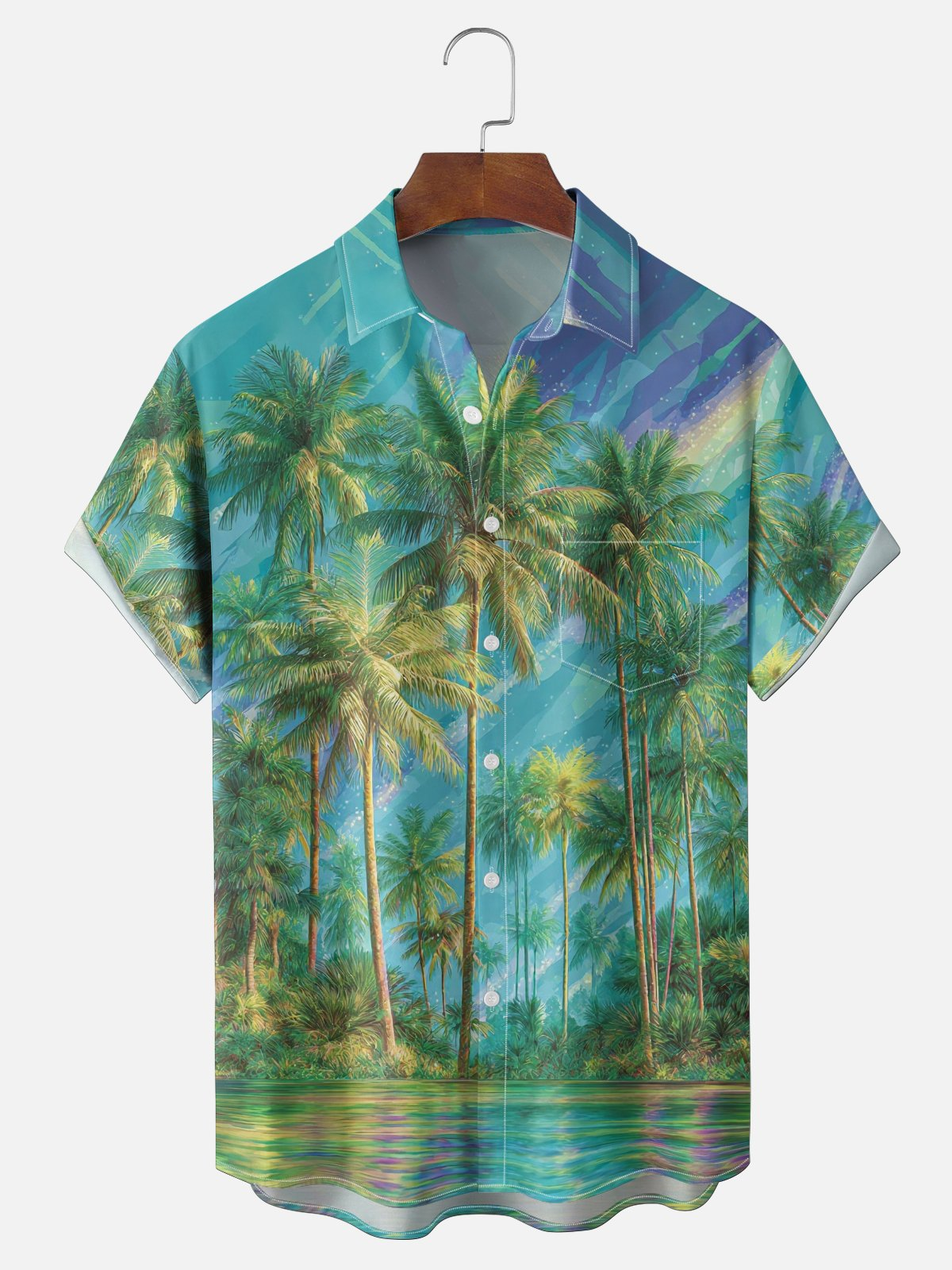 Moisture Wicking Gradient Coconut Tree Chest Pocket Holiday Hawaii Shirt PLUSCLOTHESMAN