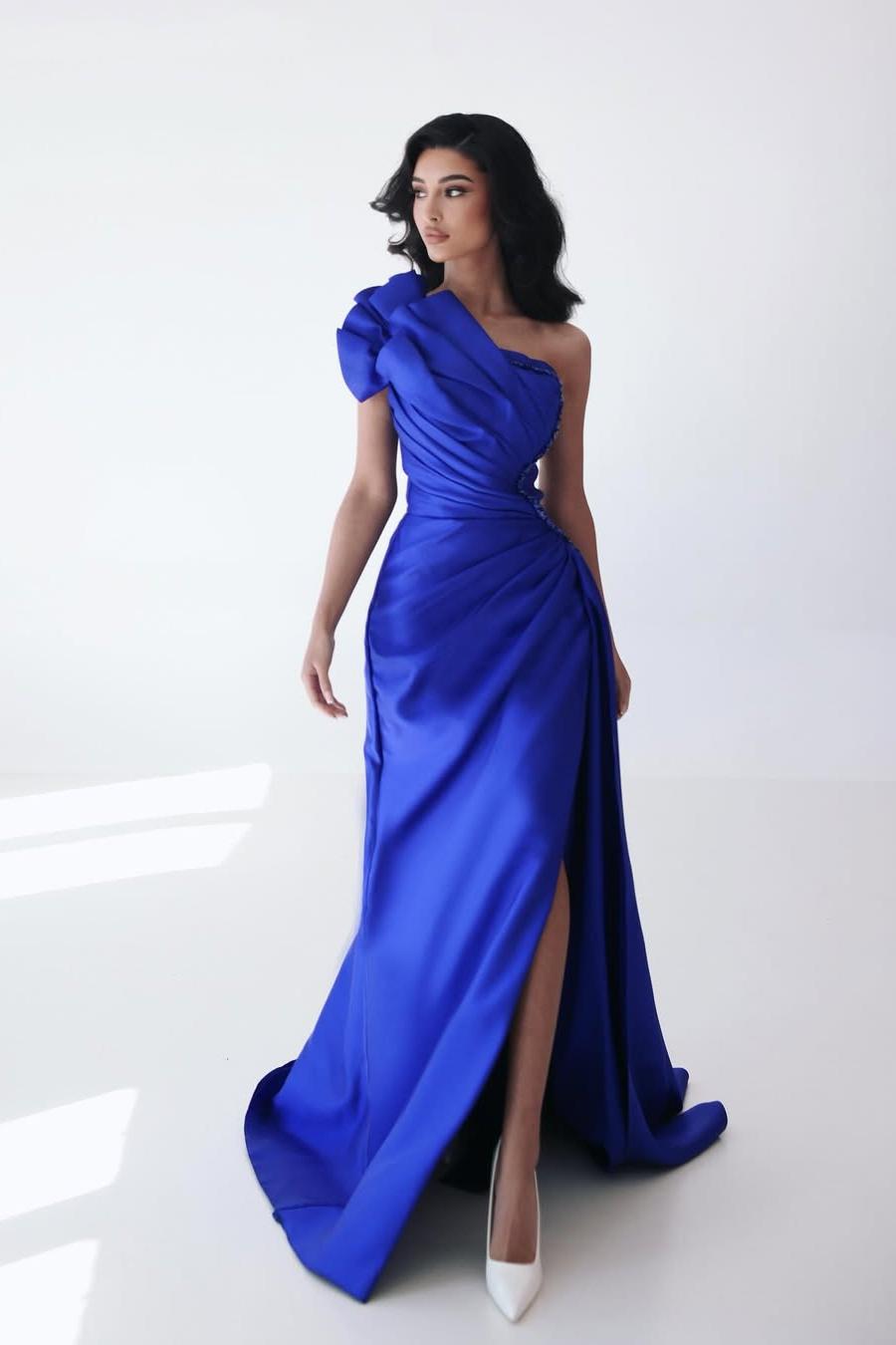 Lvs&Broner One Shoulder Sleeveless Long Mermaid Prom Dress With Pleated