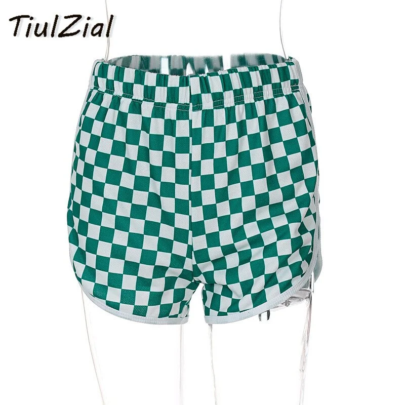 Jangj TiulZial Plaid Y2K Summer Casual Shorts Women Streetwear Sport High Waist Booty Short Home Sweat Shorts Green