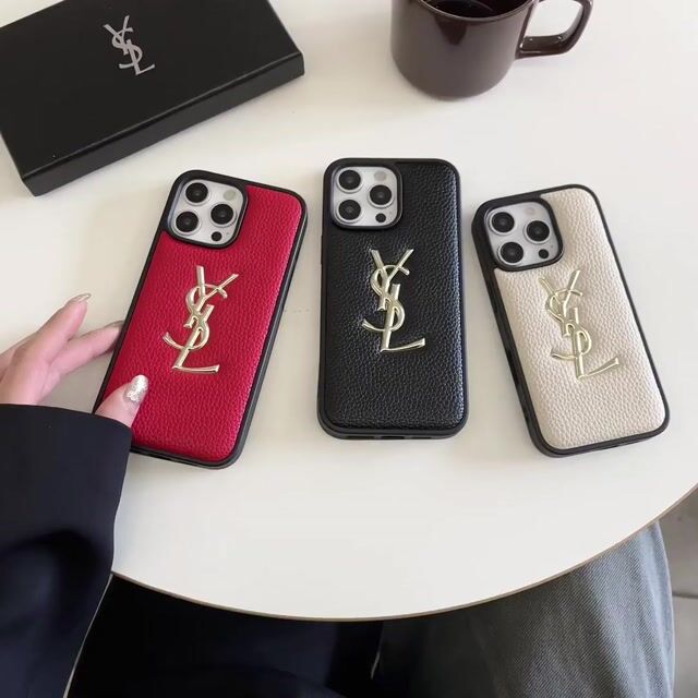GOLD STAMPING GOLD PRINTED YSL LEATHER APPLE IPHONE CASE