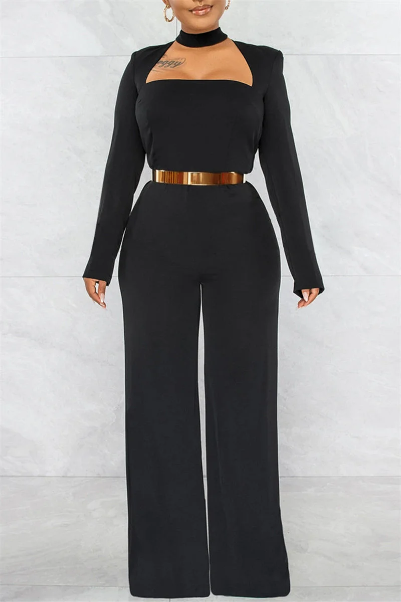 Fashion Casual Solid Hollowed Out O Neck Regular Jumpsuits (Without Belt)