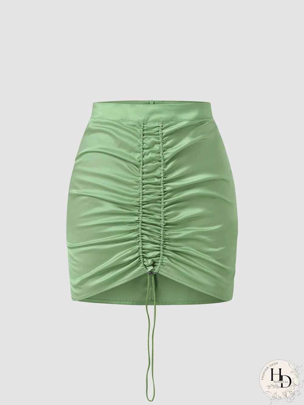 Drawstring Front Solid Invisible Zip Back Mini Skirt