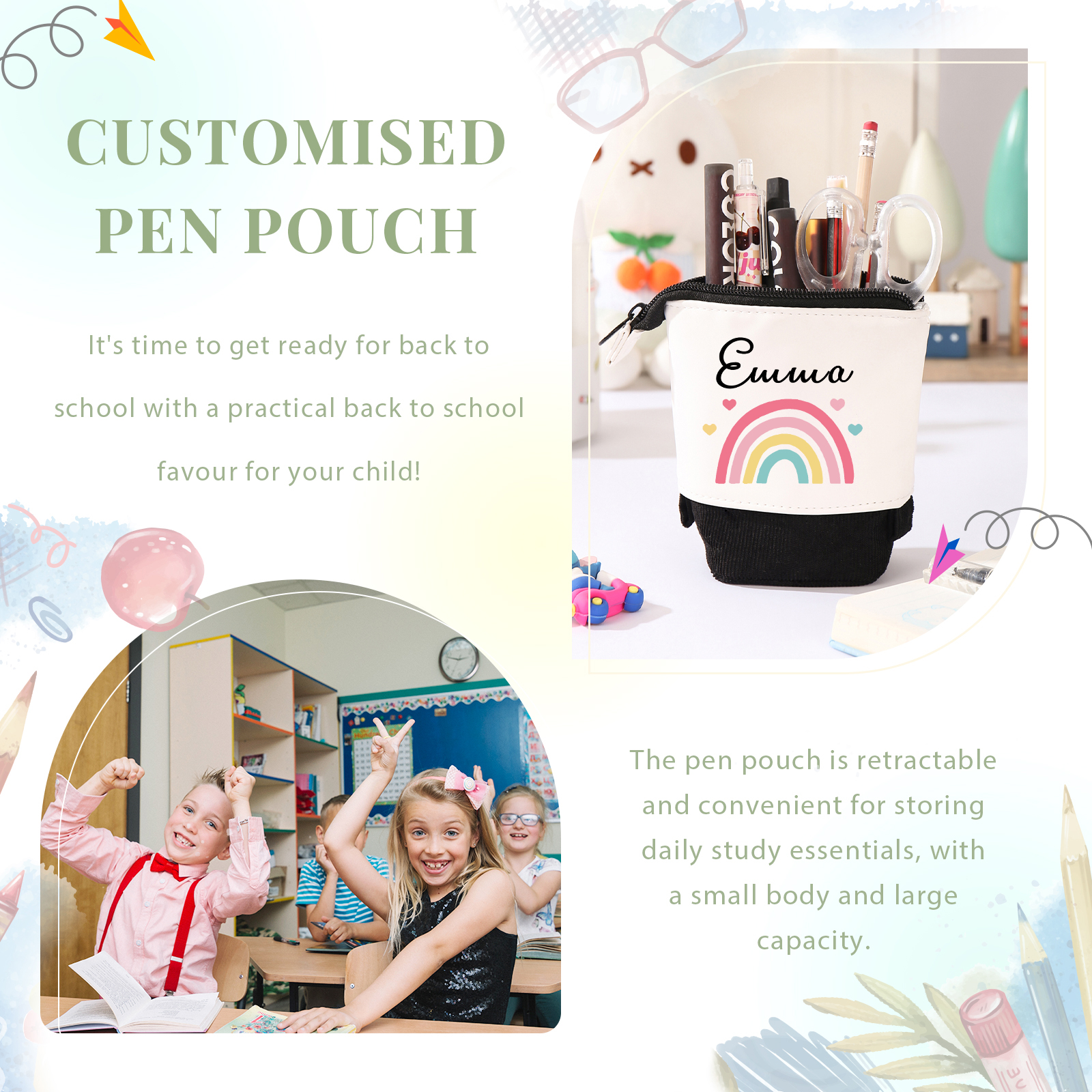 Astuccio per matite acrobaleno personalizzato con 1 nome regalo per scuola elementare bambini