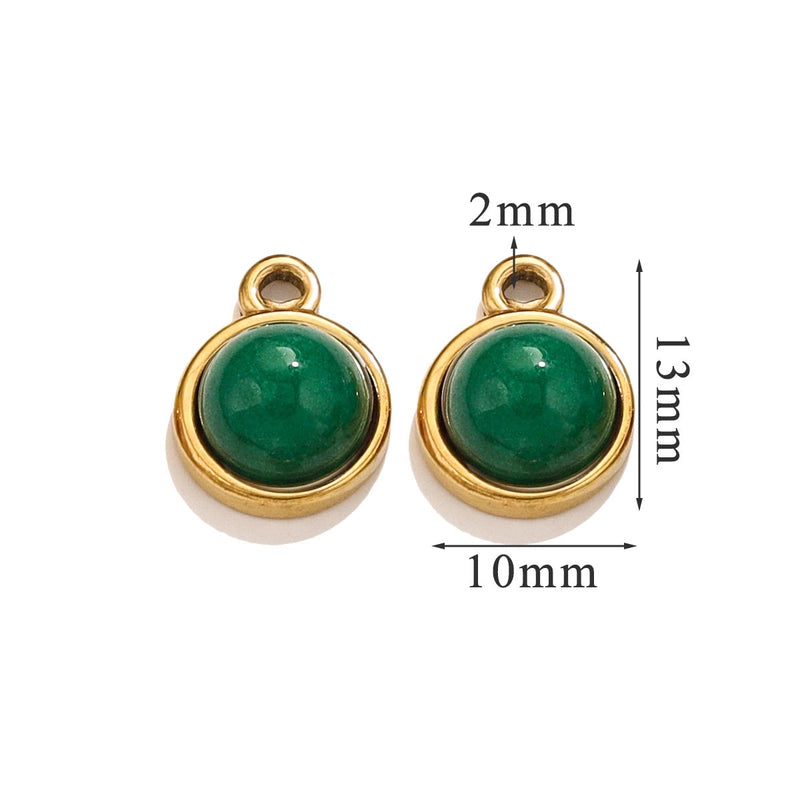 3 Pieces 13*10mm 14mm 304 Stainless Steel Natural Stone Round Pendant Jewelry Accessories