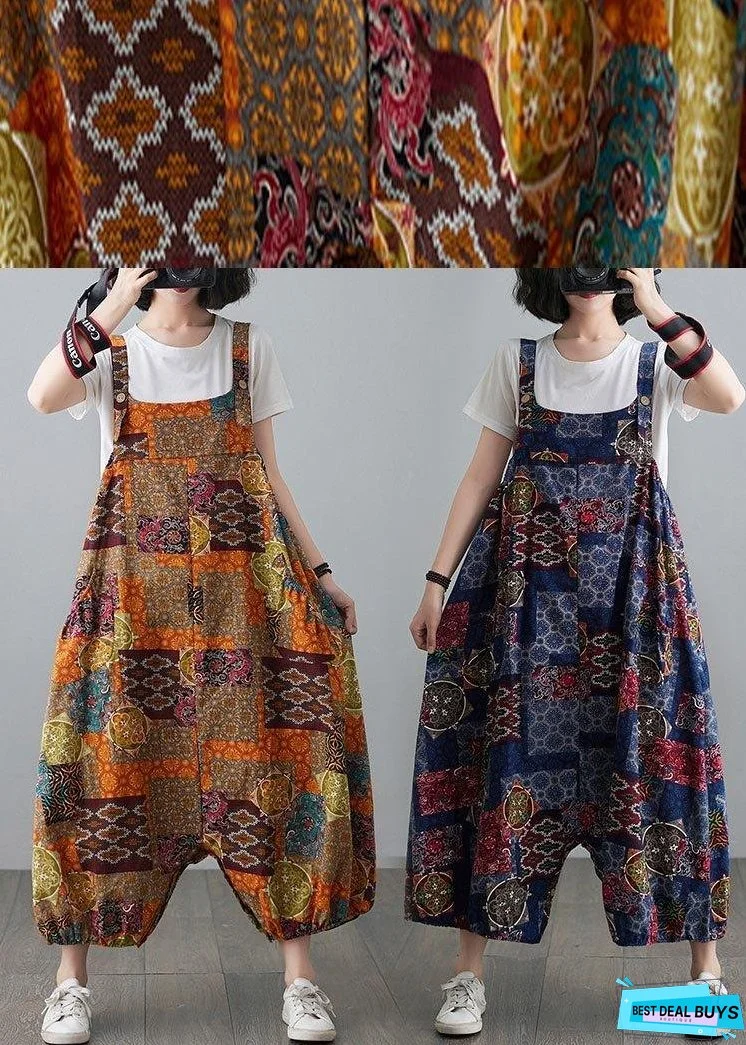 Unique Blue Print Wide Leg carpenter pants Summer Cotton Linen Pants Trousers