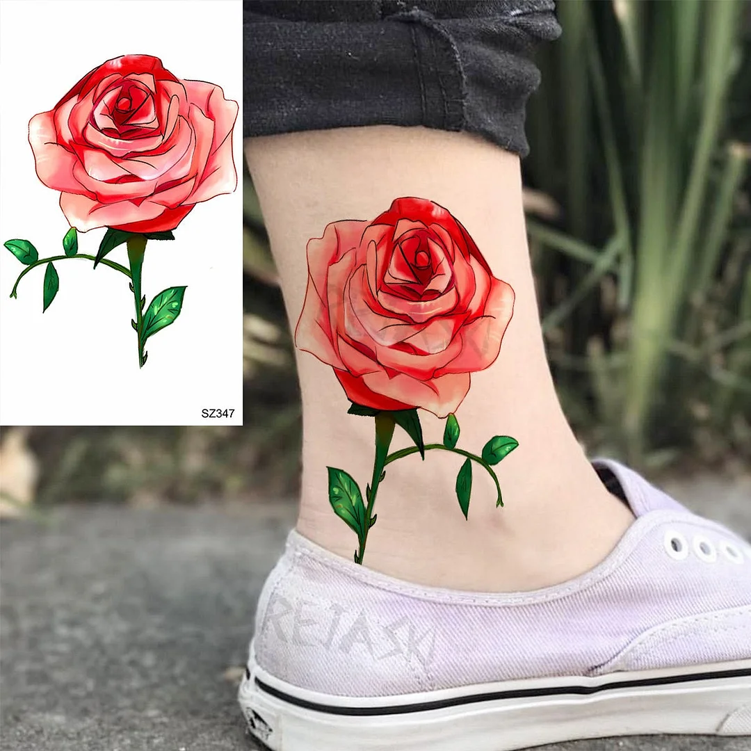 Colored Rose Fashion Feet Temporary Tattoos For Women Adult Hummingbird Sunflower Fake Tattoo Body Art Washable Tatoos Sticker
