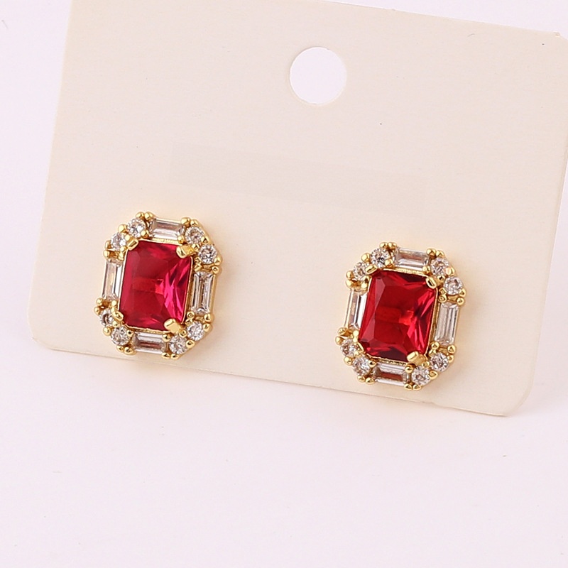 Moderate Luxury Women Quadrilateral Hexagon Number Text Letter Copper Diamond Inlay Earrings