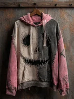 Halloween Pumpkin Face Contrast Stitched Washed Hoodie
