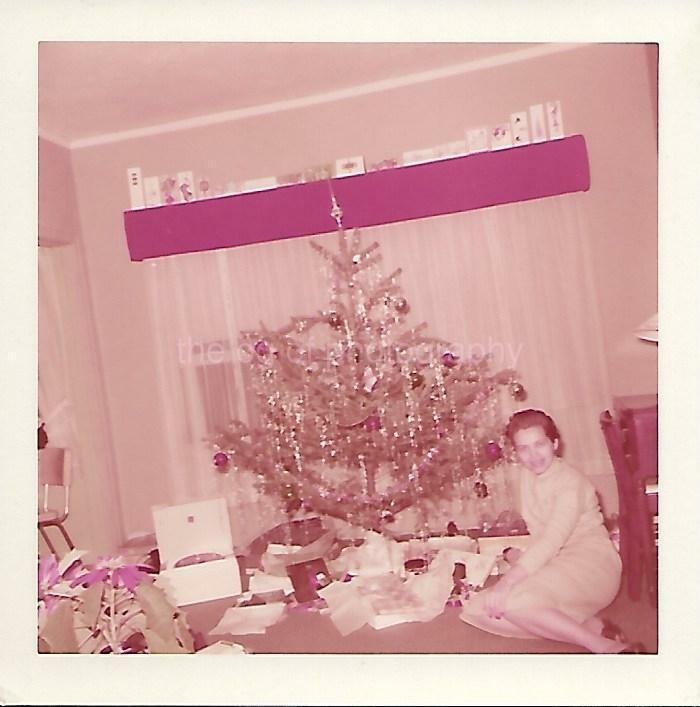 Christmas Girl WOMAN Tree FOUND Photo Poster painting ColorOriginal VINTAGE 08 27