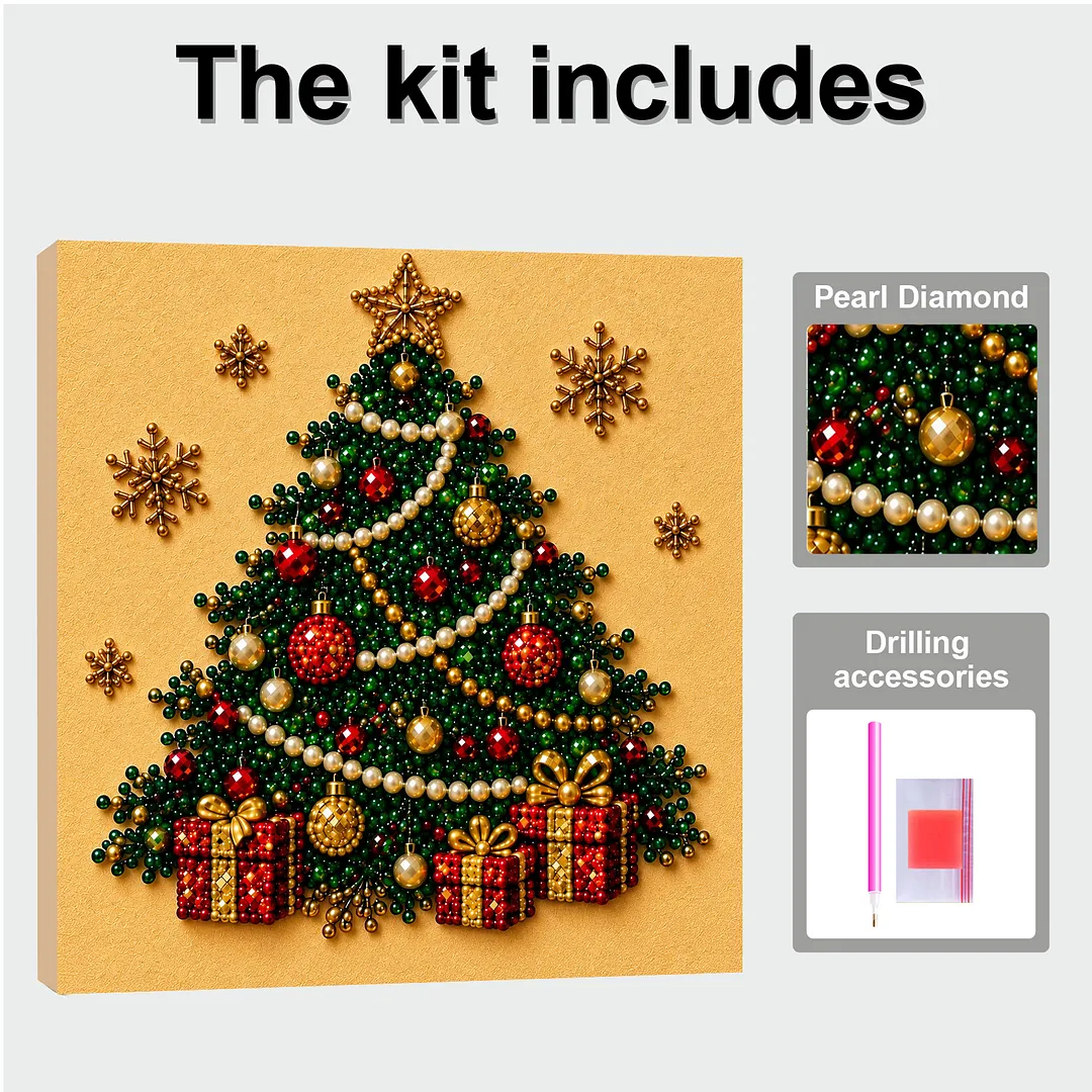 Pearl Bead Painting Kit with Frame Christmas Tree 11.81x11.81in