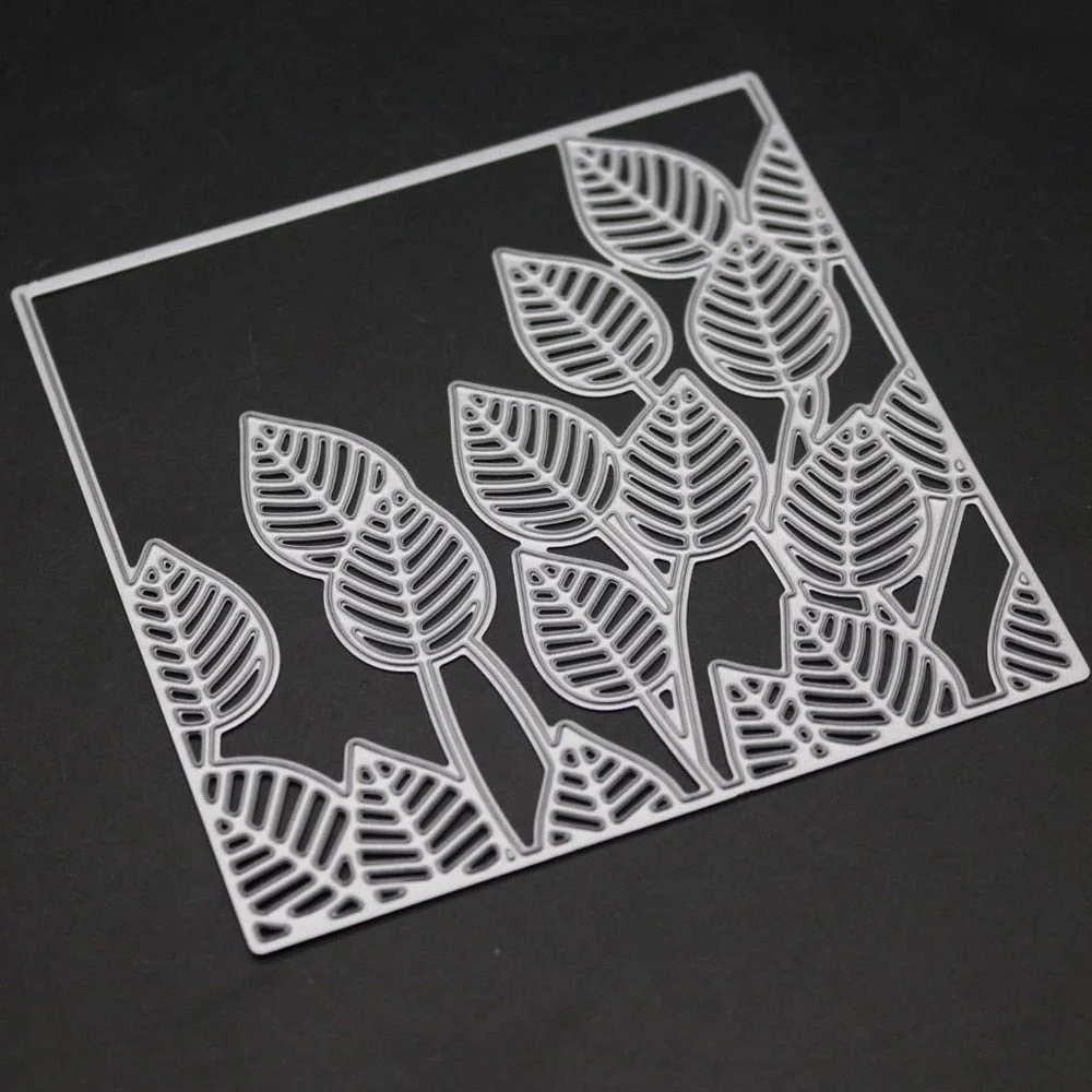 Green Leaves Metal Cutting Dies Christmas Square Frame Die Cut Stencil Scrapbooking Paper Cards Stamps And Dies 2019 New Craft