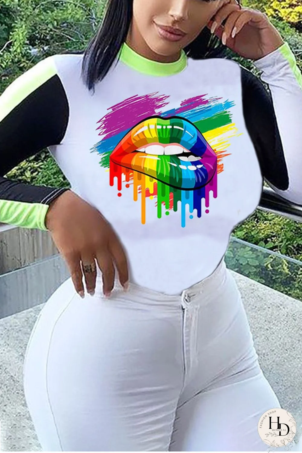 Red Polyester O Neck Long Sleeve Print Tops