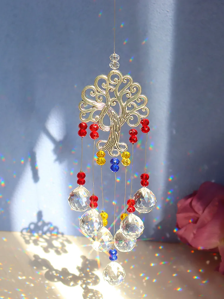 Crystal Wind Chime Tree of Life Light Catcher Ball Pendant Rainbow Maker
