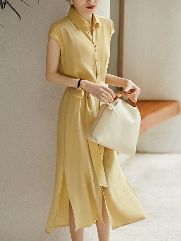 Fashion and Elegant Shirt Collar Short Sleeves Casual Dress