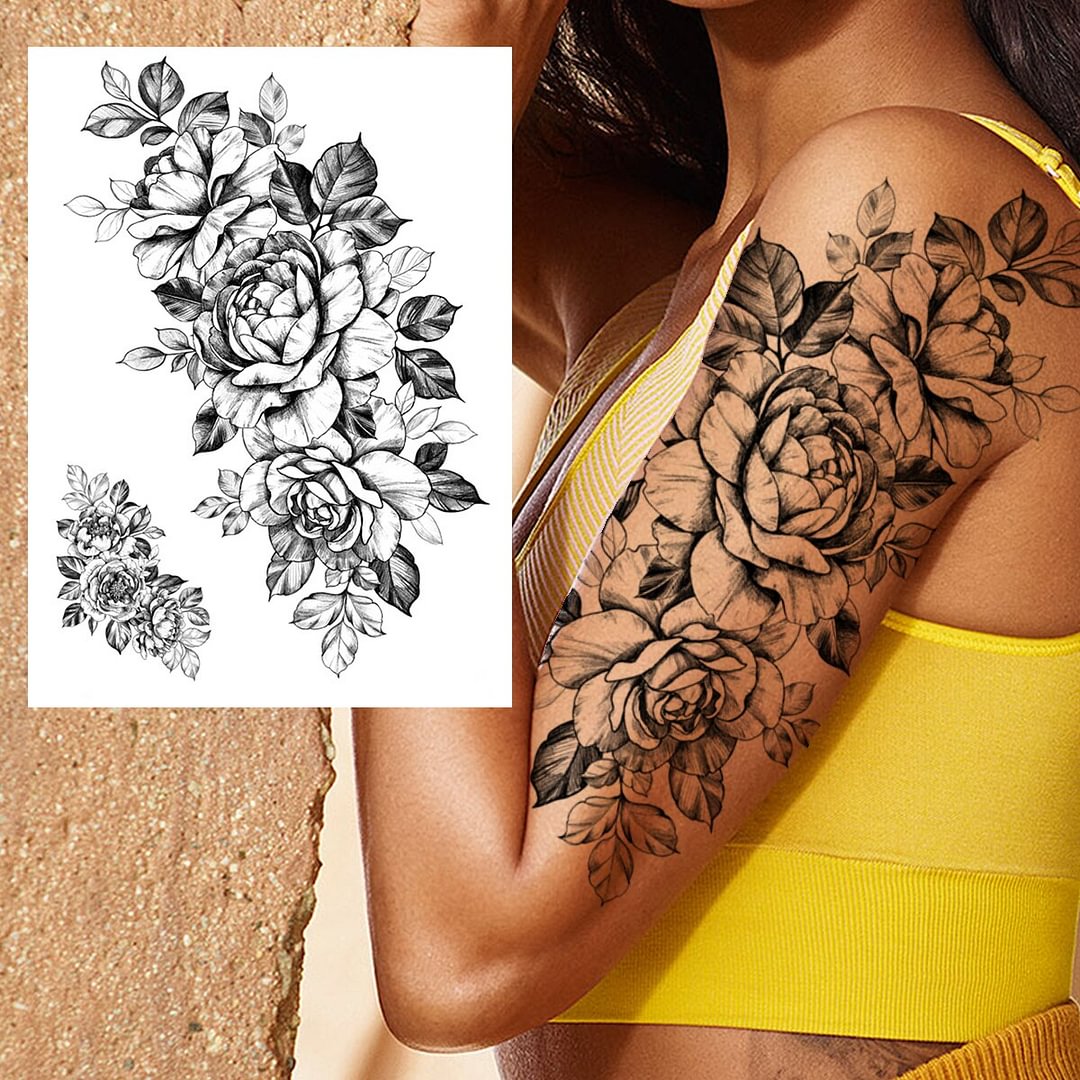 Gingf Rose Flower Temporary Tattoo For Women Girl Sexy Antelope Leopard Tatoos Sticker Fake Body Art Painting Tattoos Chest Neck