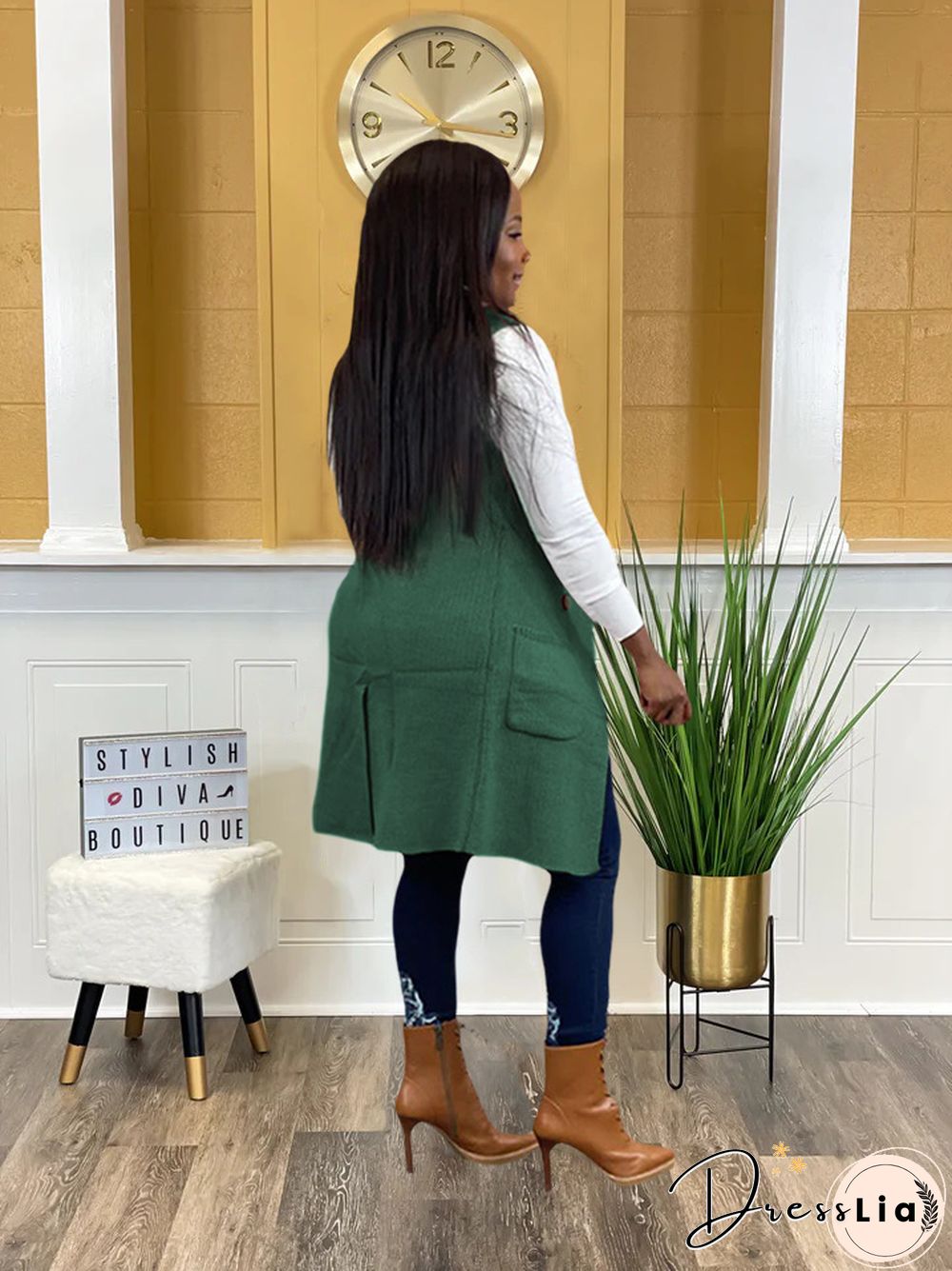 Solid Color Sleeveless knit Sweater Vest Cardigan