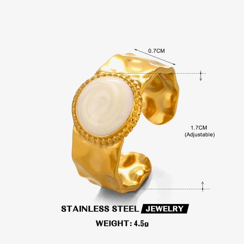 2 Pieces 304 Stainless Steel 18K Gold Plated Vintage Style Enamel Round Open Rings