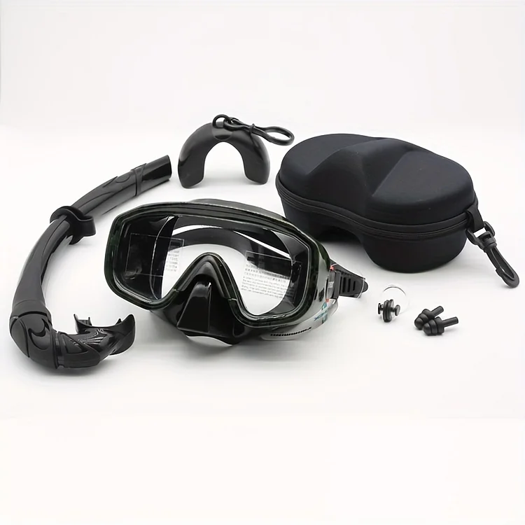 Professional diving face mirror large frame tempered glass wet throat snorkeling set waterproof and anti fog deep diving goggles