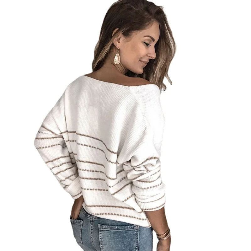 Wongn Wongn Seller Fall / Winter 2023 Patchwork Knit Ebay Striped V-Neck Sweater Top Women
