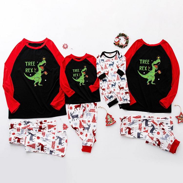 Dinosaur 'Tree Rex' Print Christmas Family Pajamas Sets