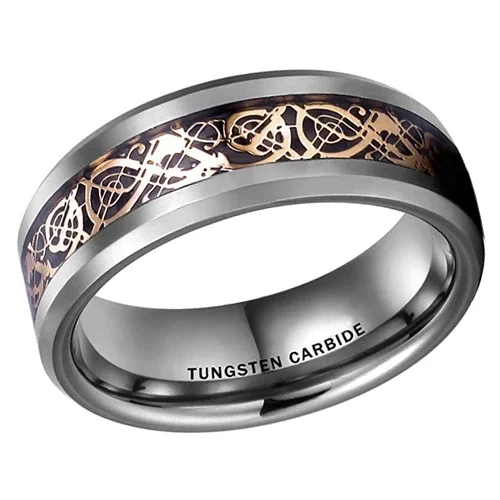 Women Or Men's Celtic Dragon Knot Tungsten Carbide Wedding Band Rings,Silver Celtic Dragon Knot Ring with Rose Gold Resin Inlay With Mens And Womens For 4MM 6MM 8MM 10MM