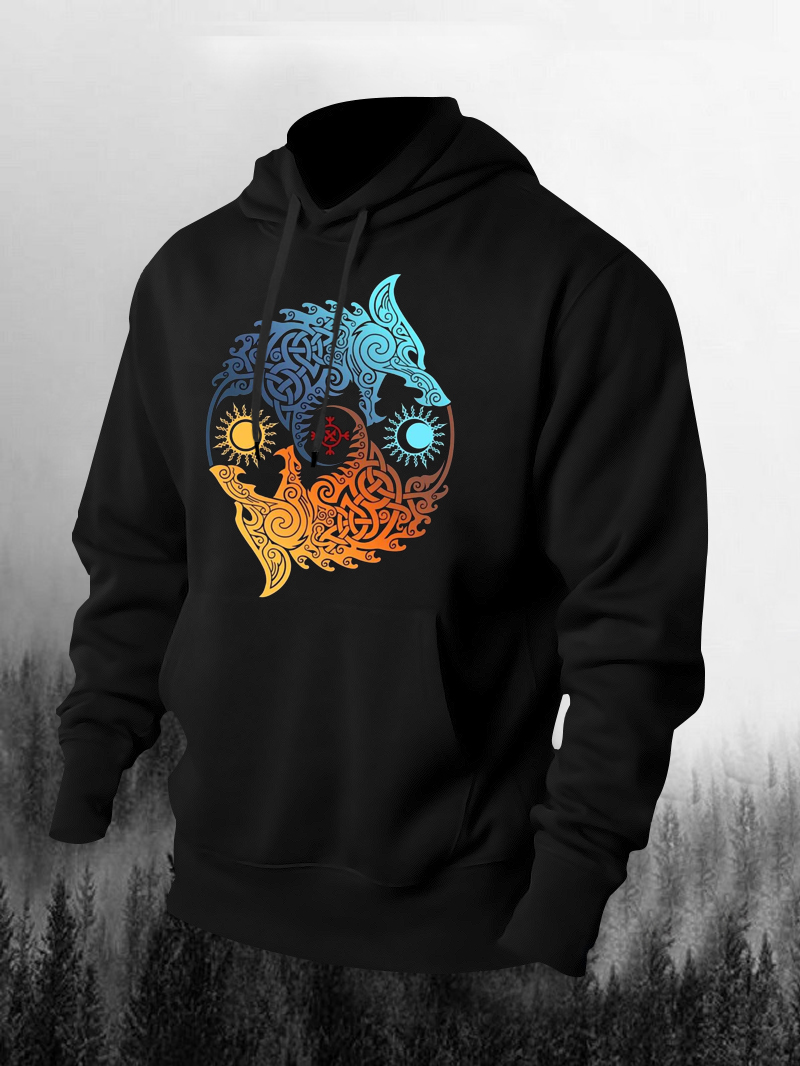 Men's Mechanical Dragon Night Day Print Hoodie