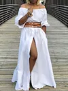 Solid Color Off-The-Shoulder  Puff Sleeves Split-Front Maxi Dress