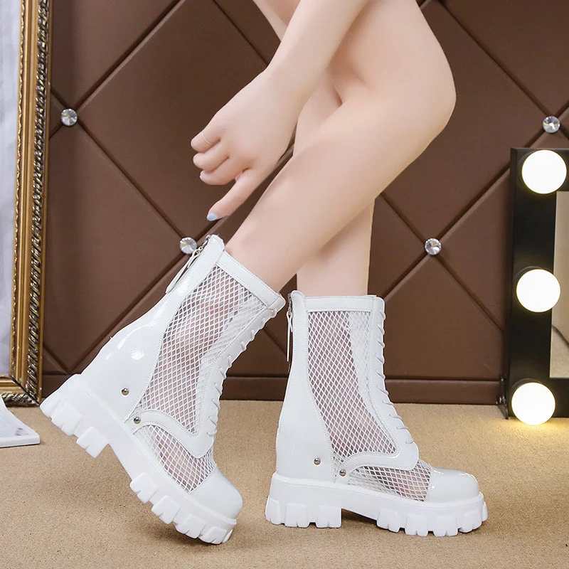 Chunky Platform Ankle Boots For Women Breathable Mesh Summer Shoes Woman Thick Sole Height Increasing Short Botas Mujer